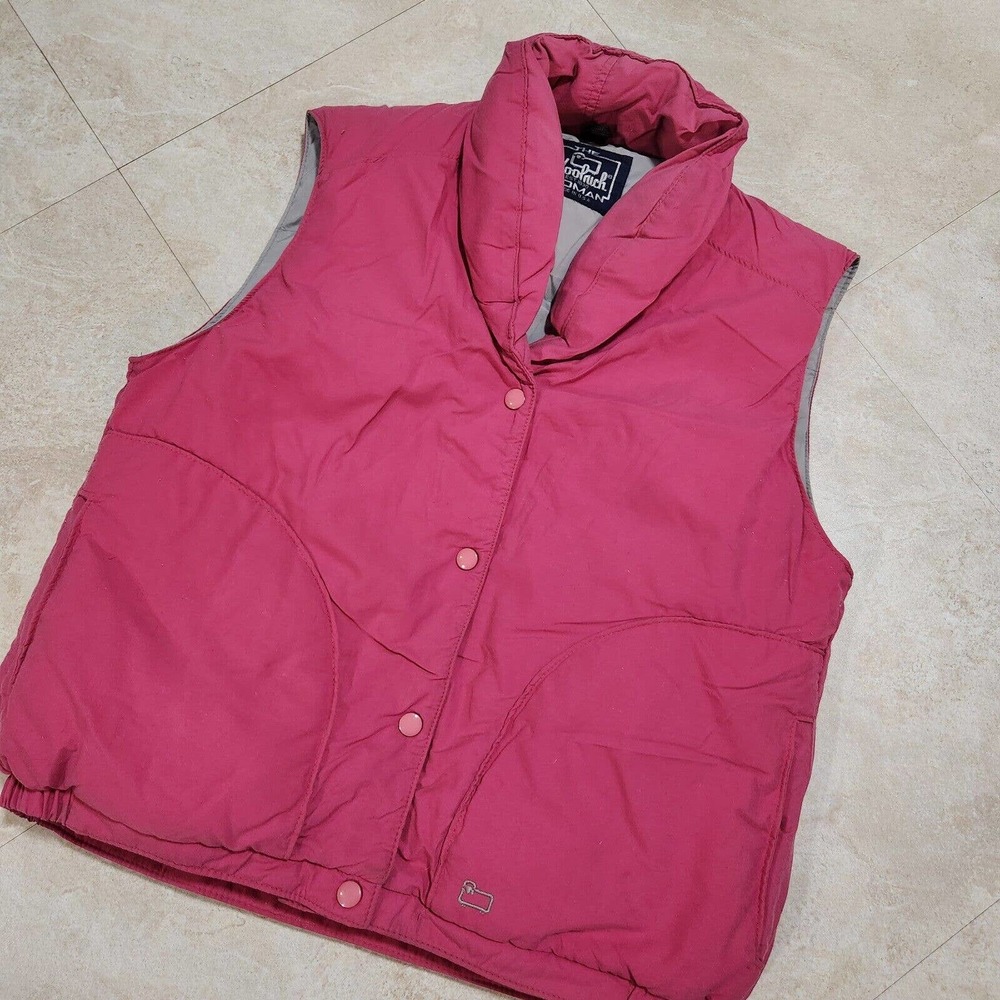 VTG Woolrich Womens M Medium? Pink Snap Up Puffer Vest Jacket USA Made Pockets